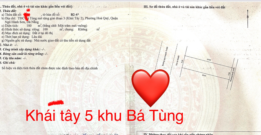 Bán  đất bá Tùng giai đoạn 3(khái Tây) Đường 7,5m lề 3m.100m2/3,1 tỷ