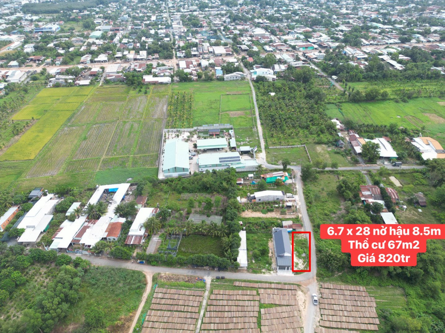 Bán đất 220m² có sẵn 67m² thổ cư ngang 6,7m giá 820 triệu tại Phường Hòa Thành
