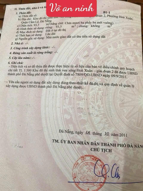 Đất  Hòa Xuân,B1.1 lô 38.đường Võ An Ninh..giá 5 tỷ