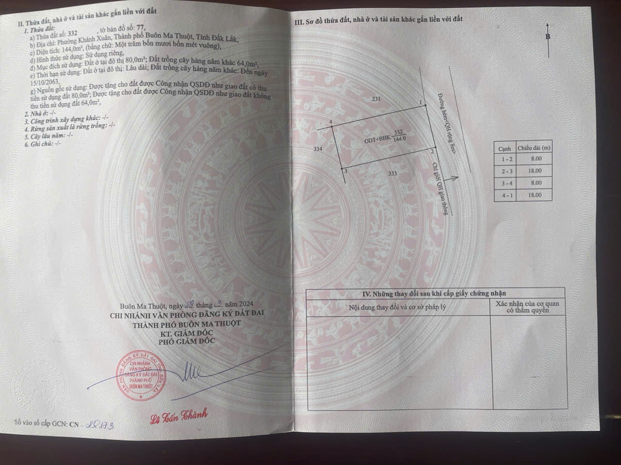 Bán đất 144m² 1.3 tỷ tại Phường Khánh Xuân Thành phố Buôn Ma Thuột