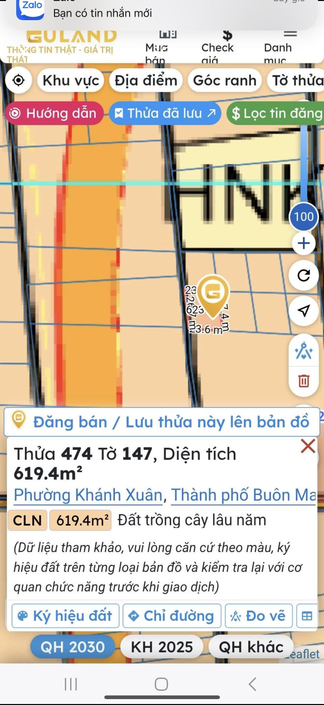 Bán đất 619.4m² giá 520 triệu tại Phường Khánh Xuân Thành phố Buôn Ma Thuột