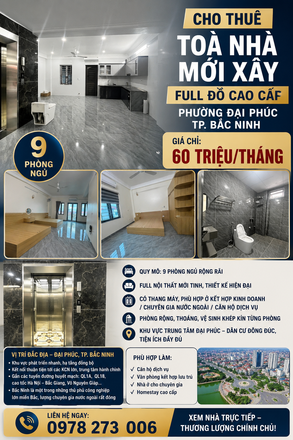 Cho thuê Nhà riêng 200m² giá 60 triệu/ tháng tại Phường Kinh Bắc Bắc