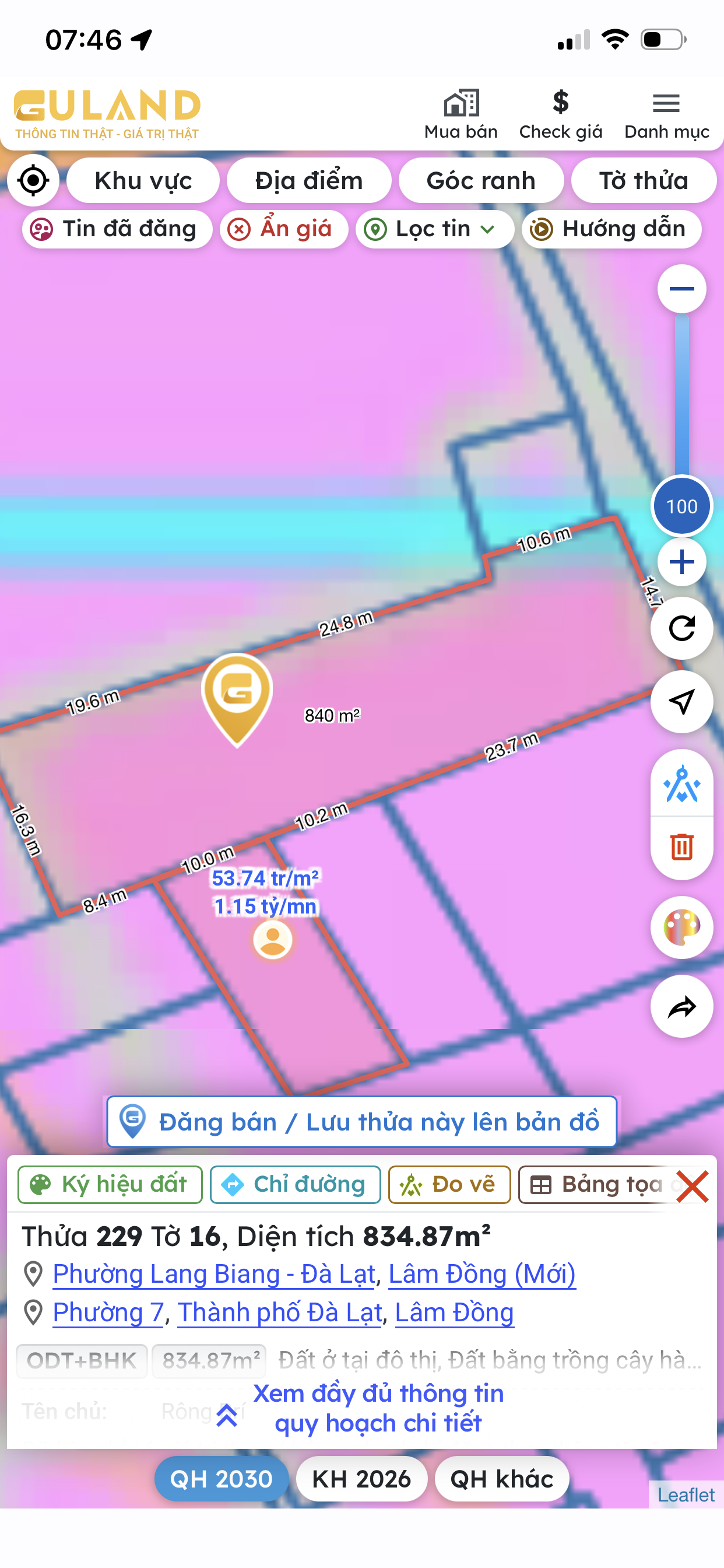 Bán Đất 817m² thổ cư 300m² giá 13.5 tỷ tại Phường Lang Biang - Đà Lạt Lâm Đồng