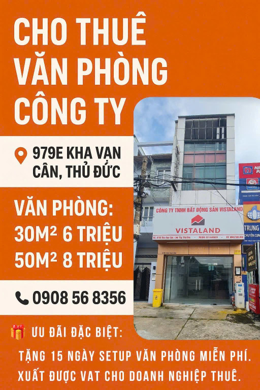 CHO THUÊ VĂN PHÒNG LÀM VIỆC Tại 979E Kha Vạn Cân, Phường Linh Tây, TP. Thủ Đức, HCM