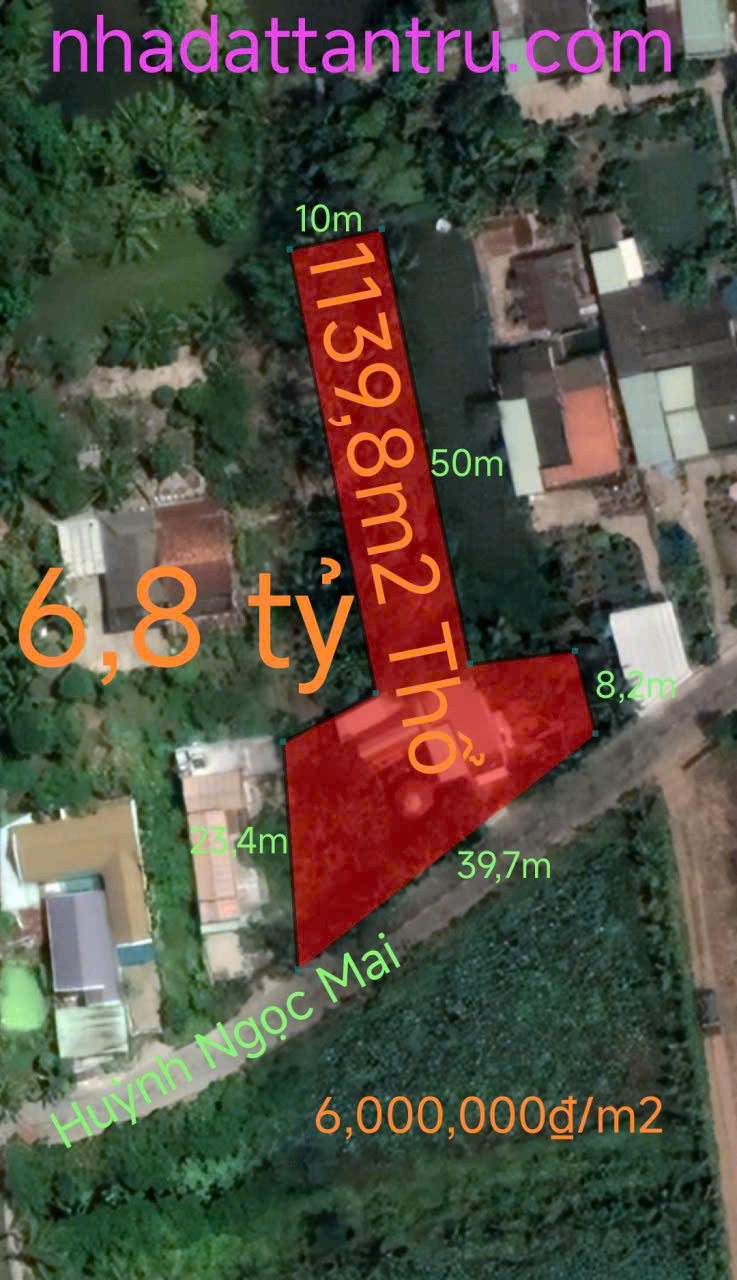 Bán đất 1139,8m² có sẵn 497m² thổ cư ngang 39,7m giá 6.8 tỷ tại Phường Long An