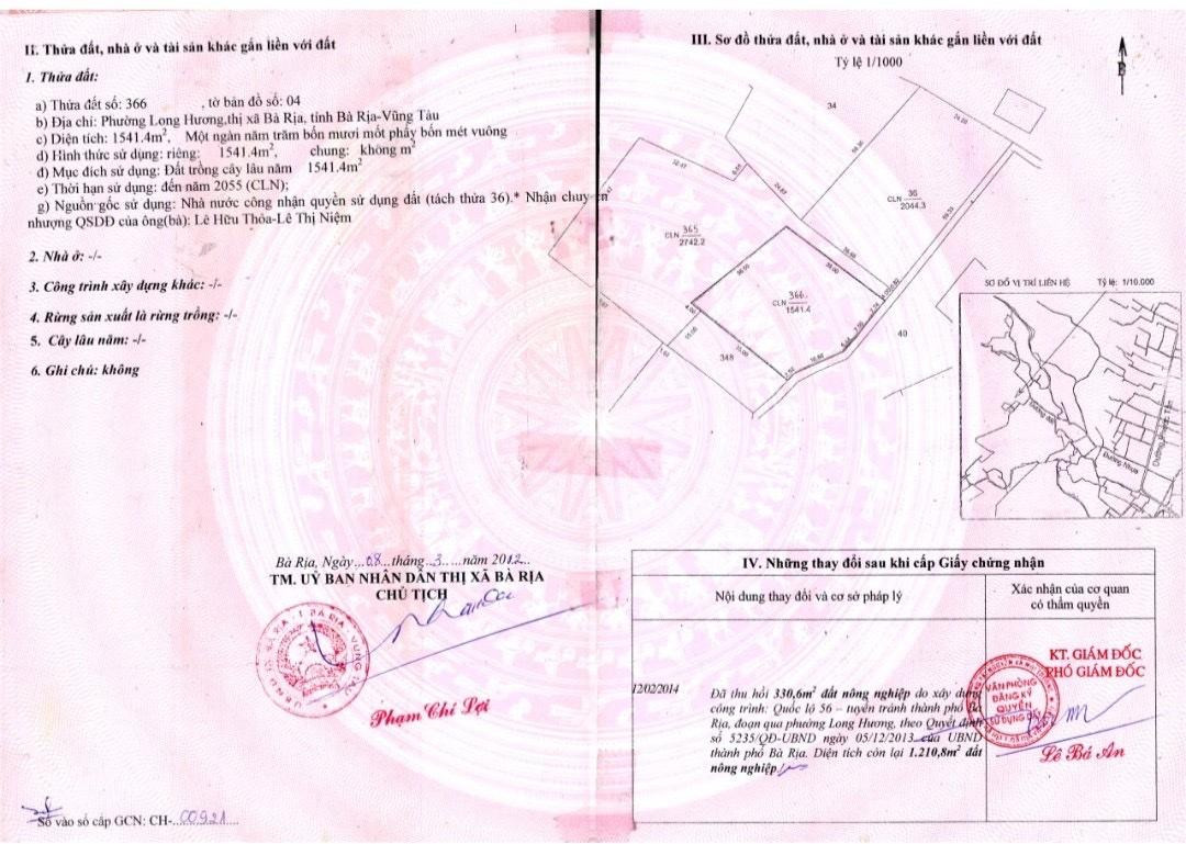 Bán đất 1541m² ngang 38m giá 12 tỷ Phường Long Hương