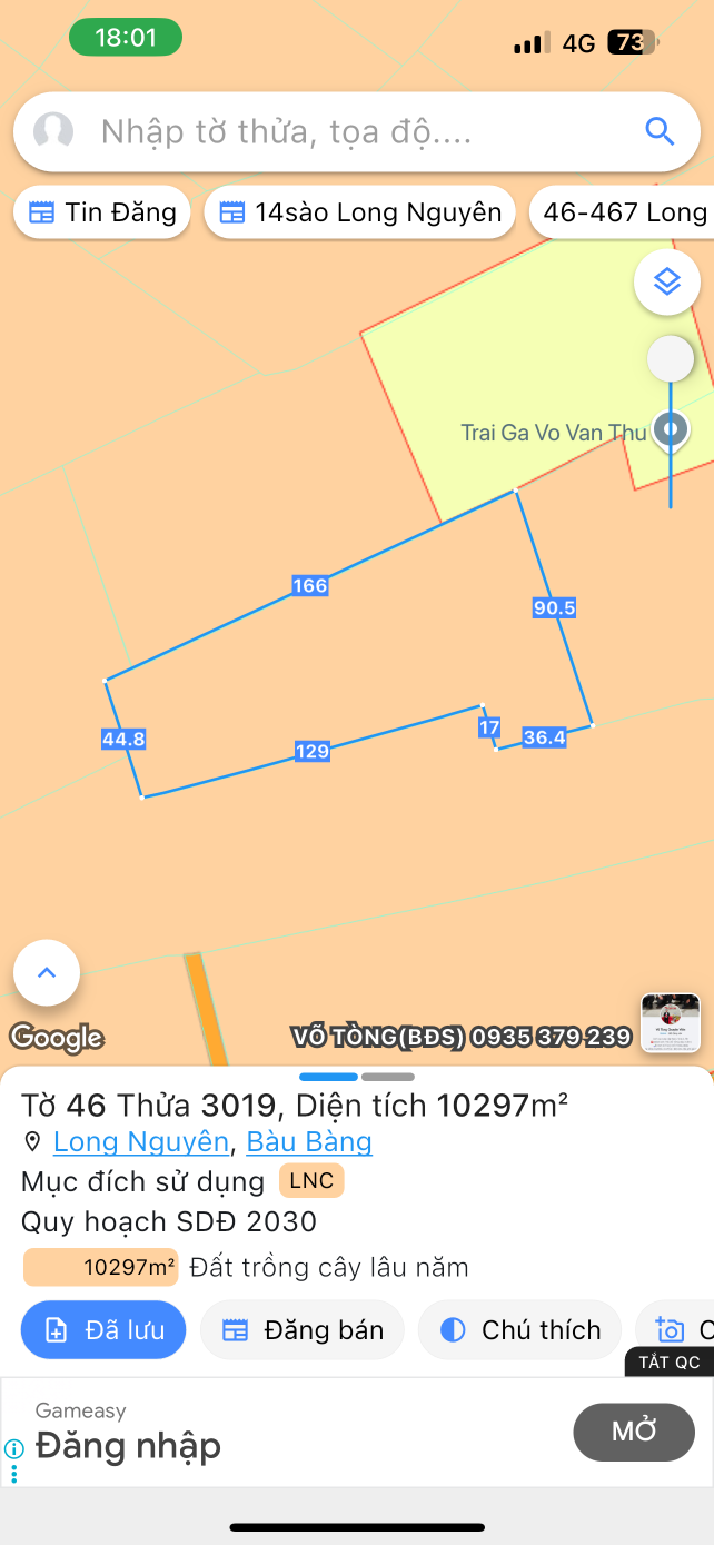 Bán đất 10364.1m² giá 8 tỷ Phường Long Nguyên