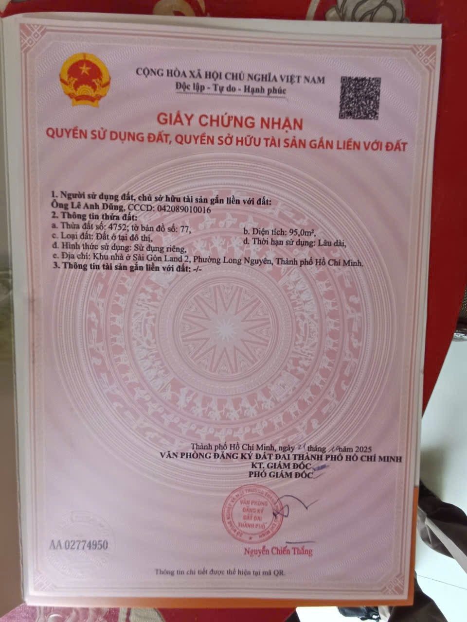 Bán đất 95m² ngang 5m giá 900 triệu tại Phường Long Nguyên