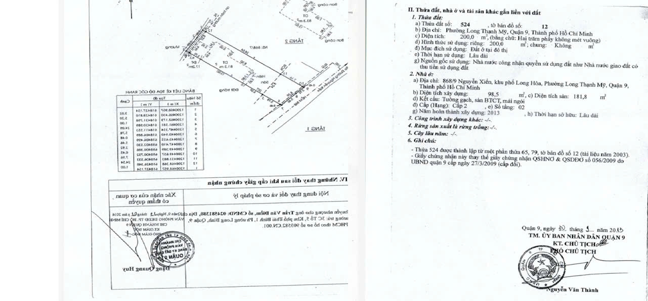 Bán nhà 200m² 8.2 tỷ tại Phường Long Thạnh Mỹ Quận 9