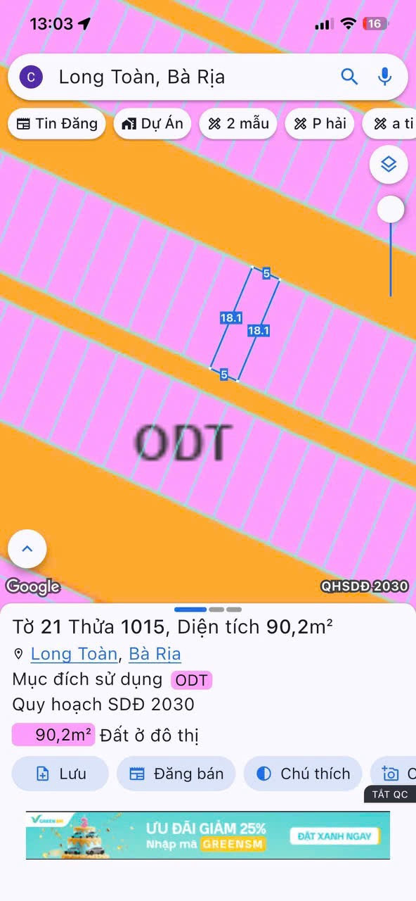 Phan Thanh Giản, TĐC 30/4 Long Toàn
DT: 5x18=90m2 full thổ cư, hướng ĐB