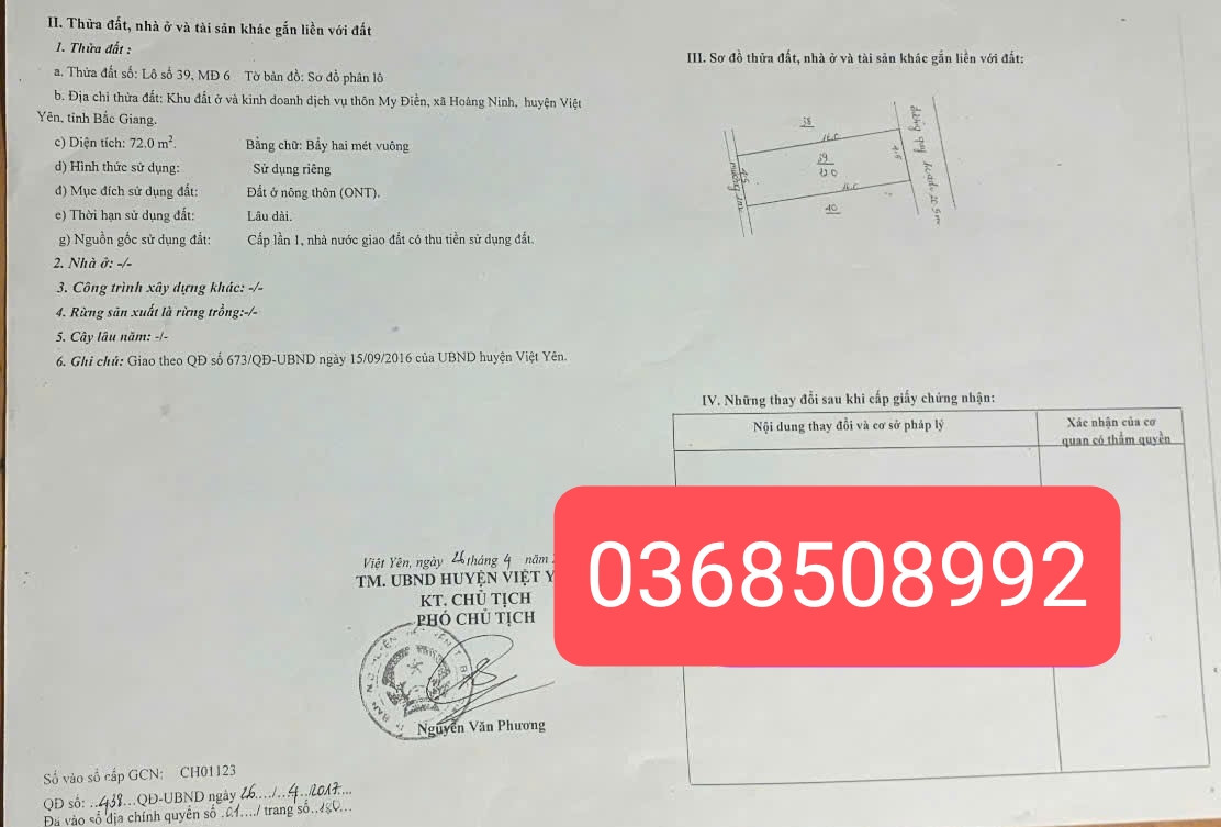 Bán đất 72m² ngang 4,5m giá 7.5 tỷ Phường Nếnh