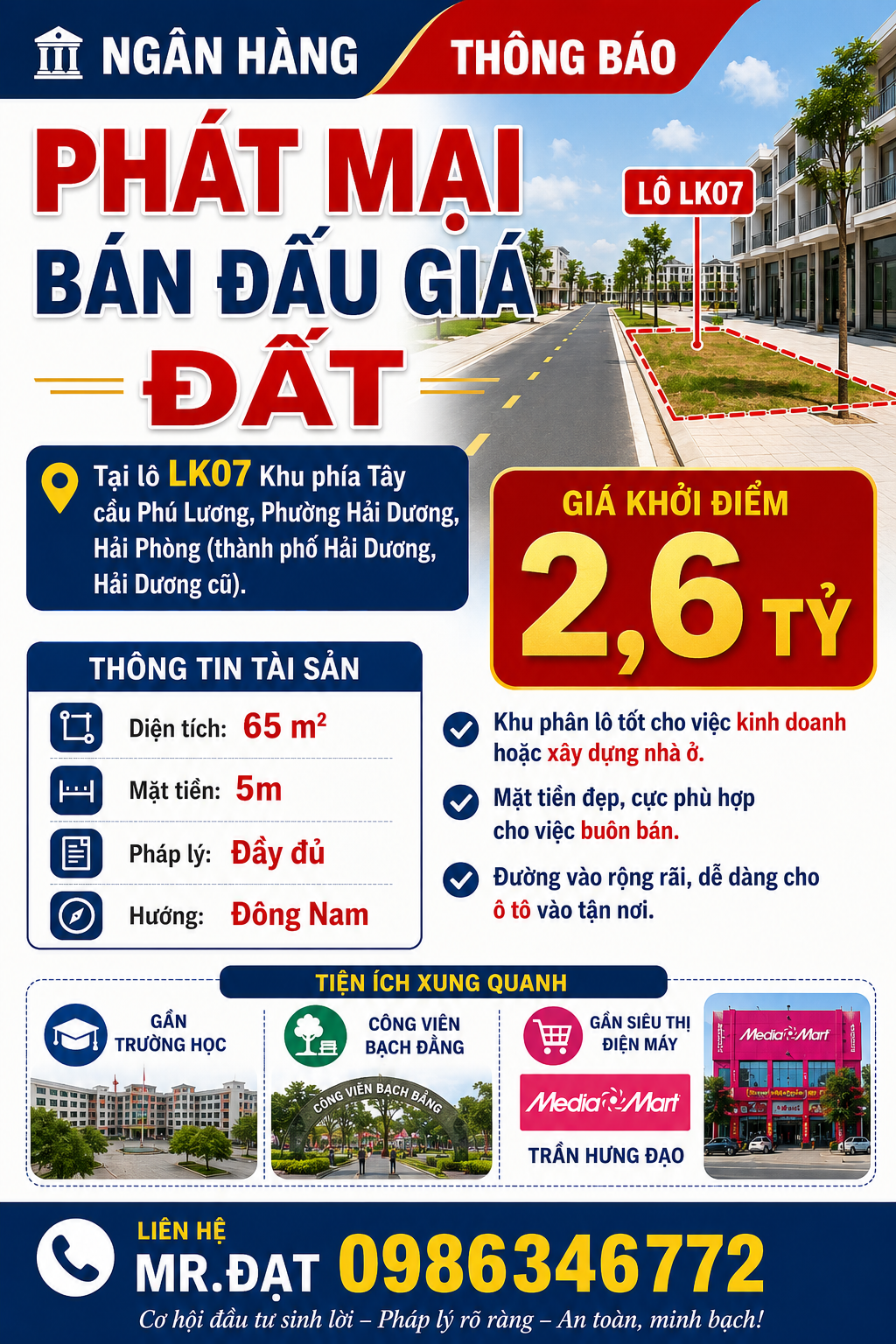 Ngân hàng phát mại bán đấu giá Lô LK07 Khu phía Tây cầu Phú Lương