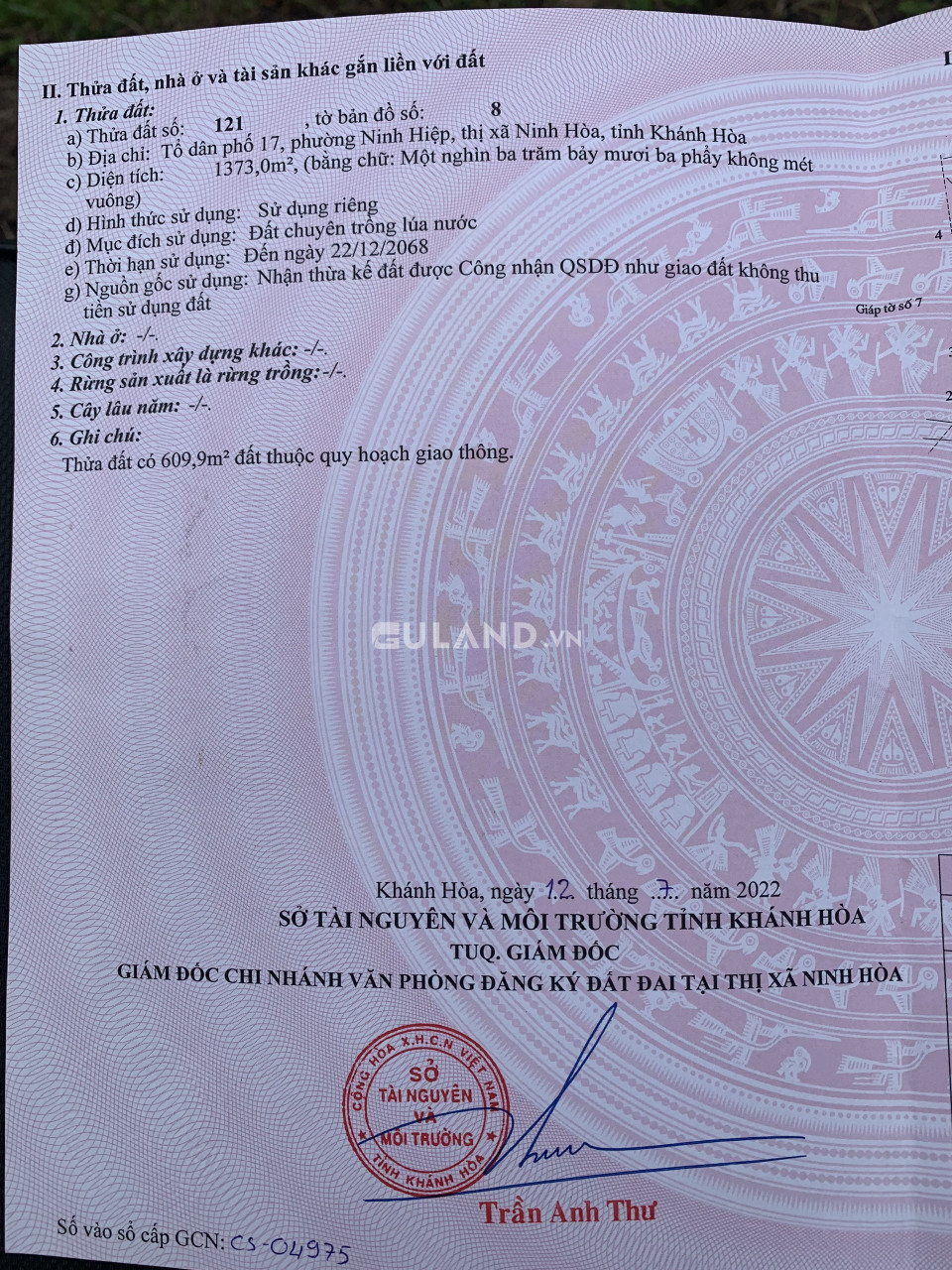 gần 3 sào ruộng TDP 17, Ninh Giang qh DVH