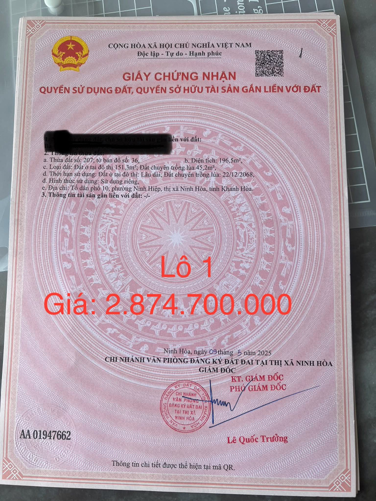 Zl047 0984648677 Bán đất 182m² ngang 5.40m giá 2.49 tỷ tại Phường Ninh Hiệp Thị xã Ninh Hòa