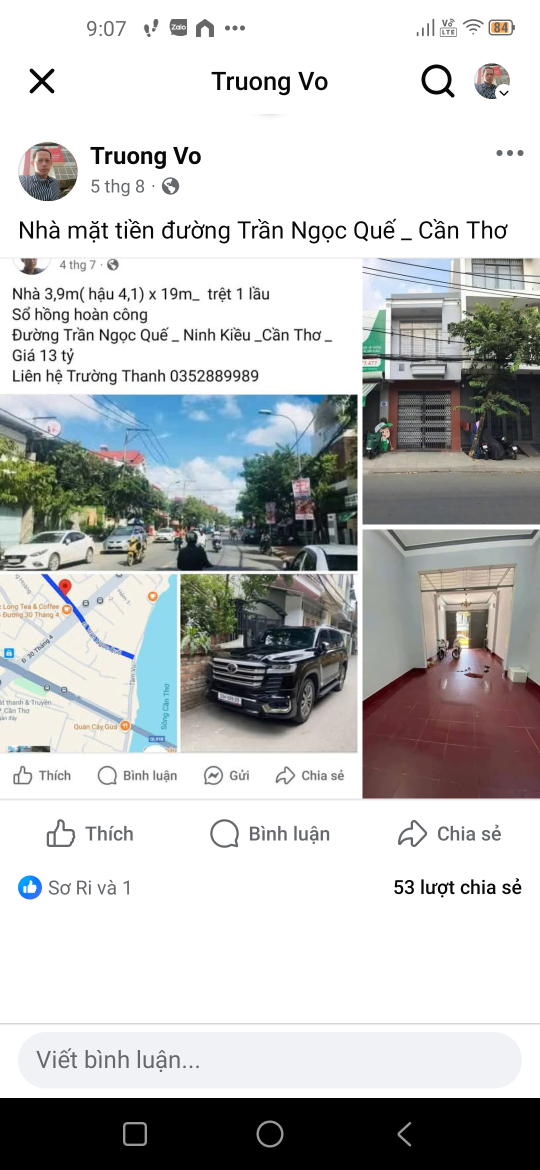 Nhà 1 trệt 1 lầu mặt tiền đường Trần Ngọc Quế