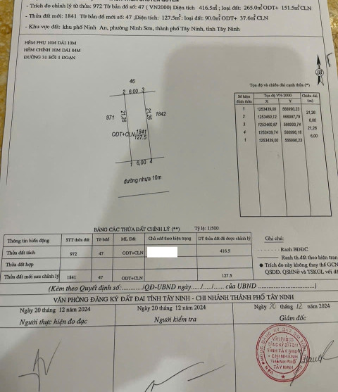 bán đất . DT 127 m2 . phường minh sơn . tp tây ninh