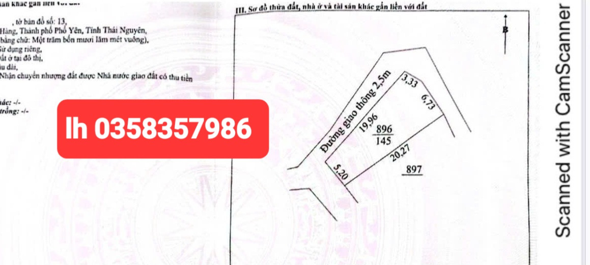 Bán đất 145m² ngang 10.06m giá 2.2 tỷ Phường Phổ Yên