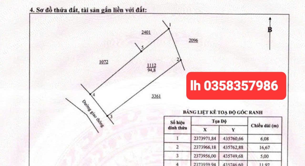 Bán đất 94.8m² ngang 6.08m giá 1.05 tỷ Phường Phổ Yên