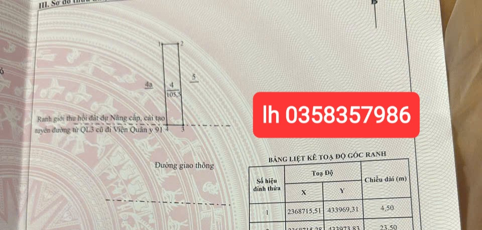 Bán đất 105.5m² ngang 4.53m giá 2.5 tỷ Phường Phổ Yên