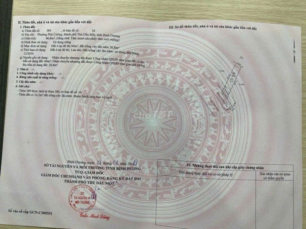 Đất P.Phú cường ngay TT TP Thủ Dầu Một