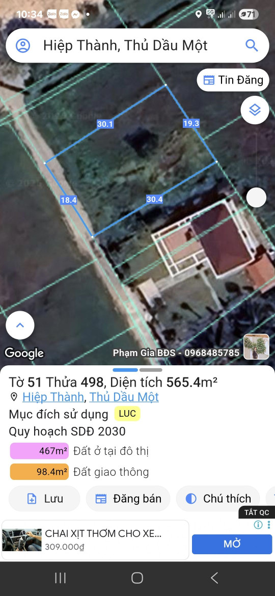 Bán đất HIỆP THÀNH  565.4m² ngang 16m giá 6 tỷ Phường Phú Lợi 0815422197