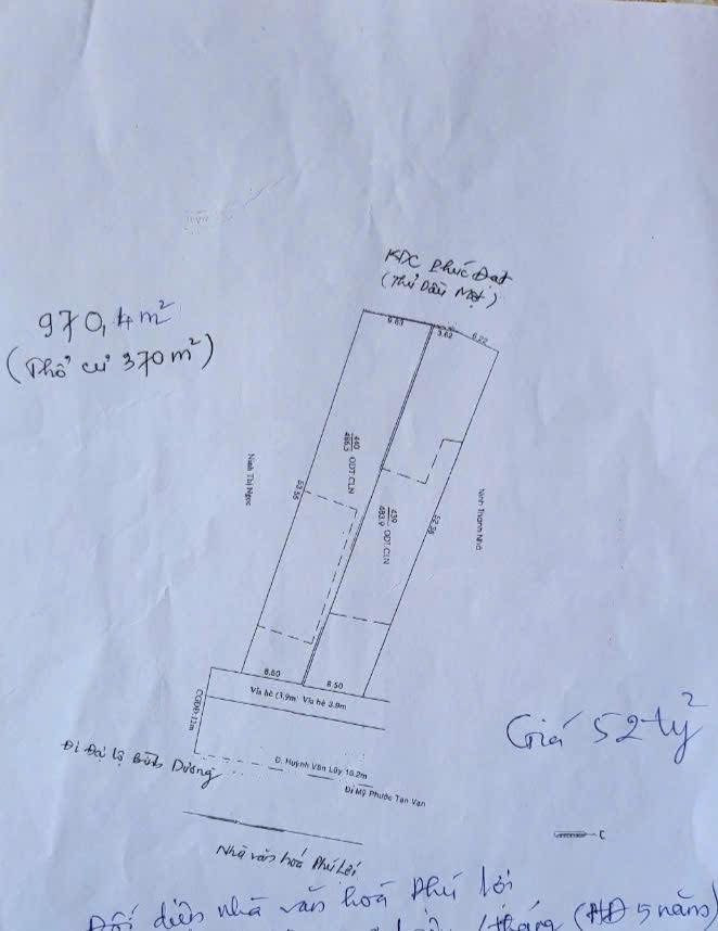 Bán đất MT HUỲNH VĂN LUỸ 970m² ngang 17m giá 52 tỷ Phường Phú Lợi 0815422197