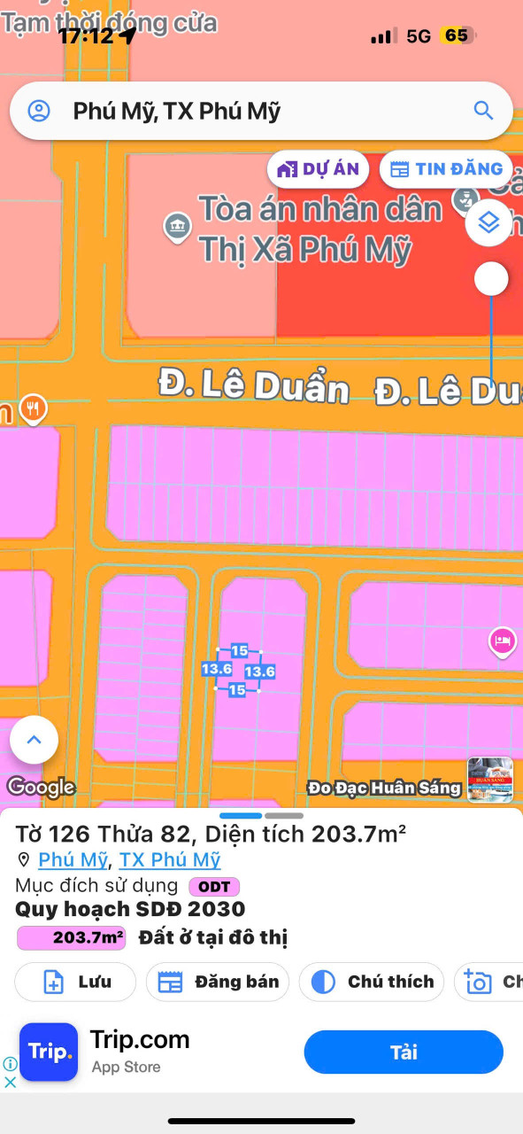 Bán đất 205m² ngang 13m giá 5.89 tỷ Phường Phú Mỹ