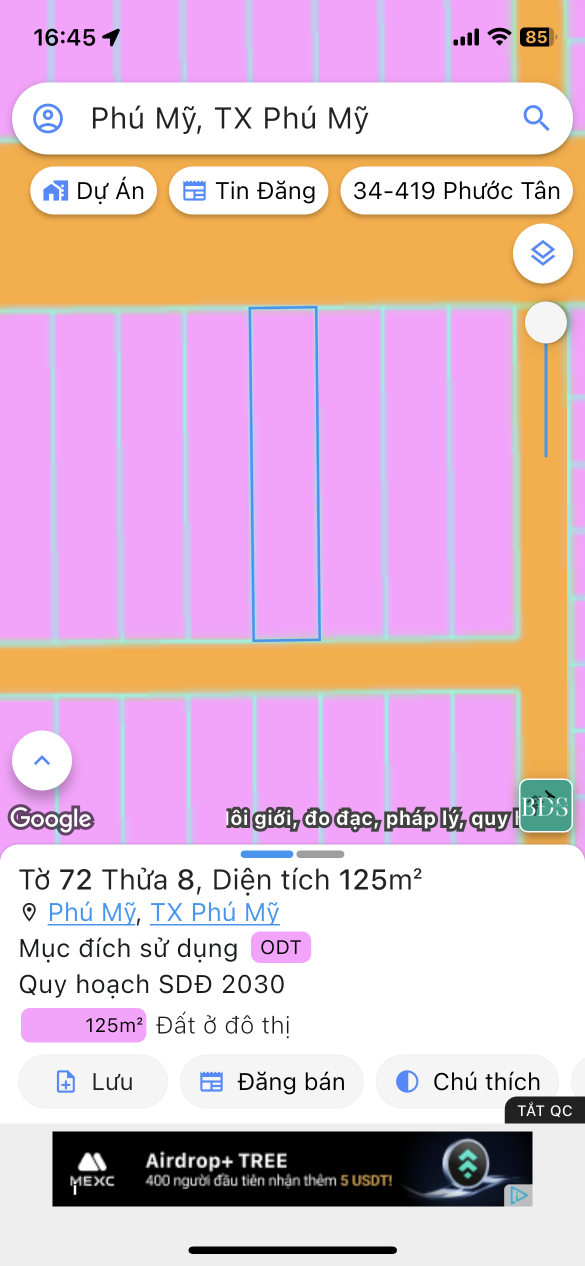 Bán đất 125m² ngang 5m giá 3.2 tỷ Phường Phú Mỹ