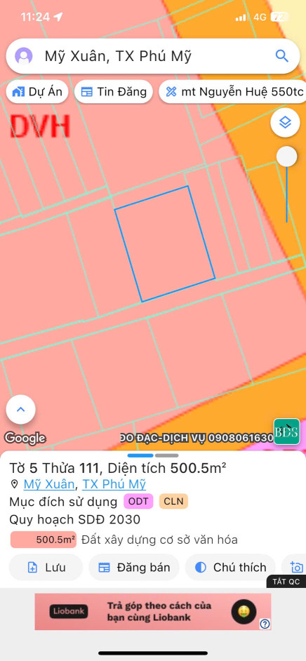 Bán đất 500m² ngang 20m giá 2.1 tỷ Phường Phú Mỹ