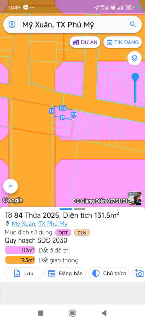 Bán đất 449.5m² ngang 7.8m giá 3.26 tỷ Phường Phú Mỹ