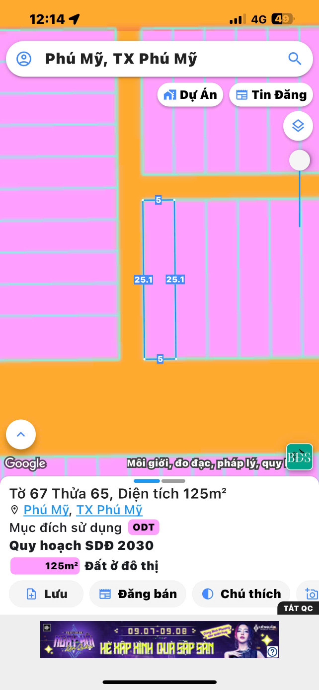 Bán đất 125m² ngang 5m giá 3.5 tỷ Phường Phú Mỹ