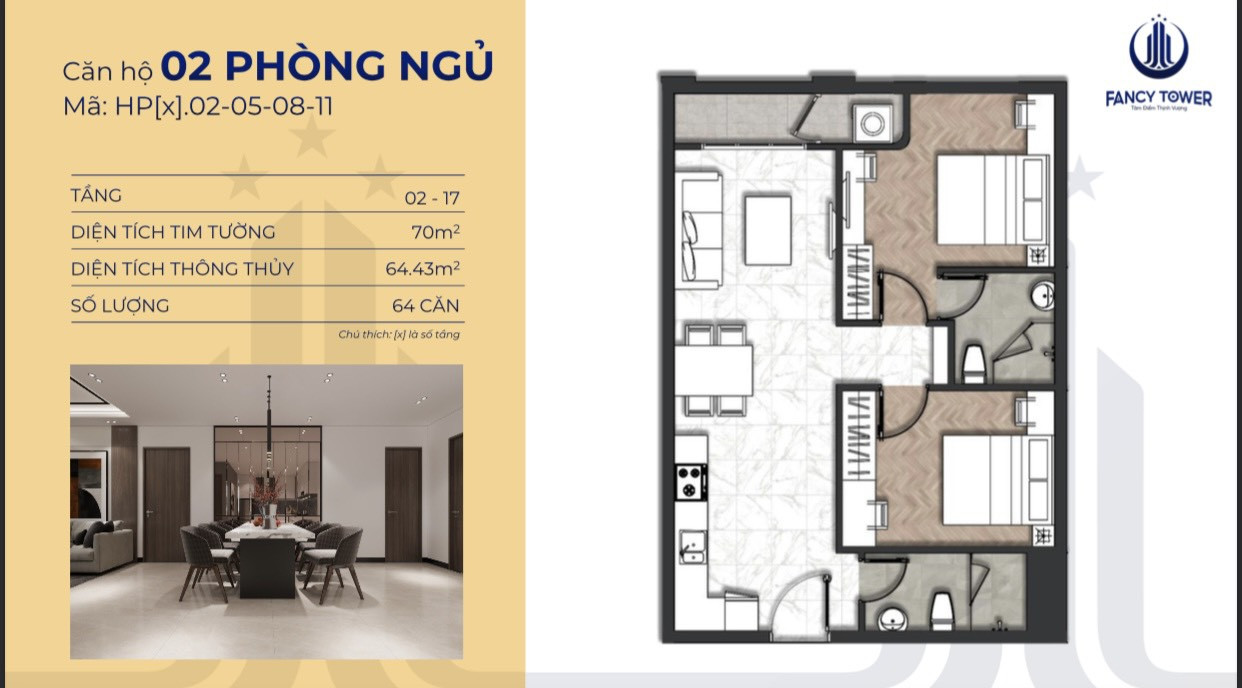 KẸT TIỀN BÁN LỘ CĂN HỘ 64M2 2PN CHUNG CƯ HƯNG PHÚ