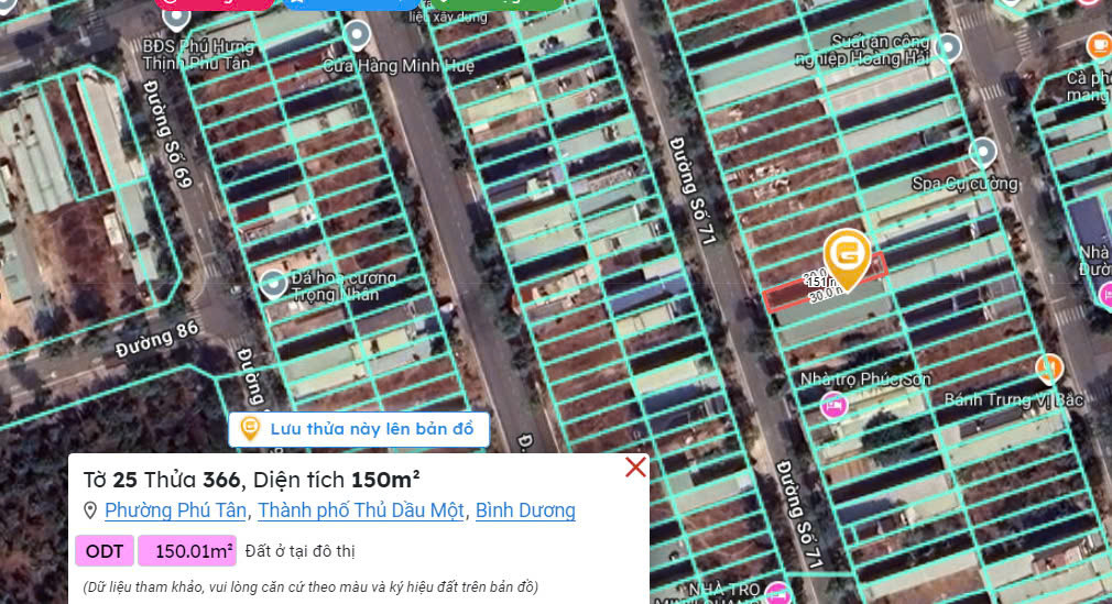 Bán 150 m đất Phú Tân TDM đường nhựa dân cư ở đông đúc.