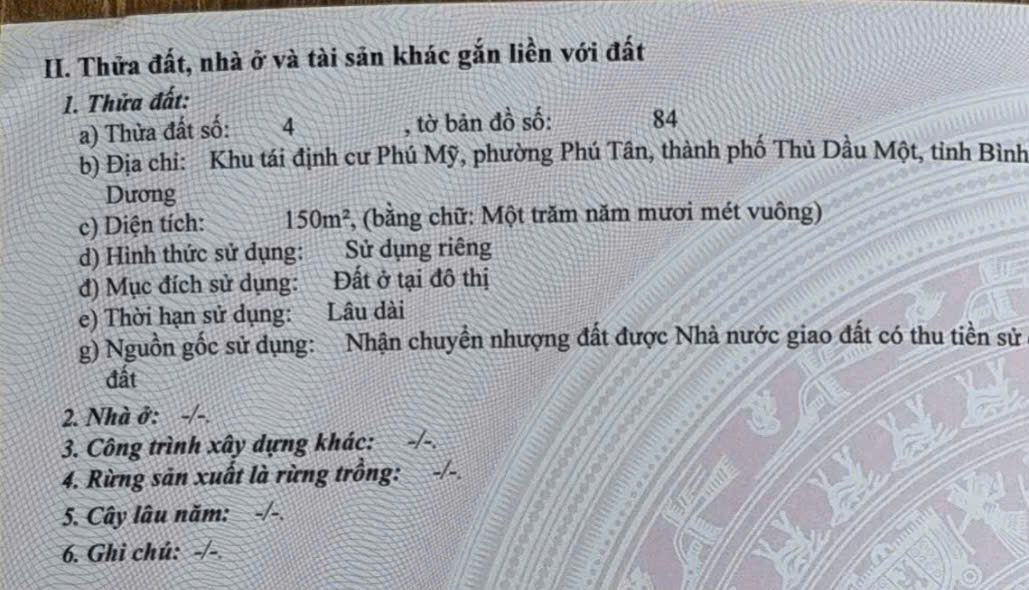 Bán đất 150m² 3.35 tỷ tại Phường Phú Tân Thành phố Thủ Dầu Một