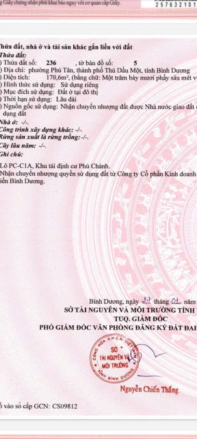 Chính chủ cần bán gấp đường số 55 TĐC Phú Chánh C