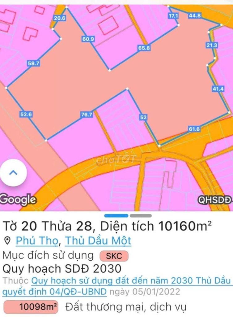 ĐẤT TRUNG TÂM TP. THỦ DẦU MỘT, GẦN SÂN BANH GÒ ĐẬU.