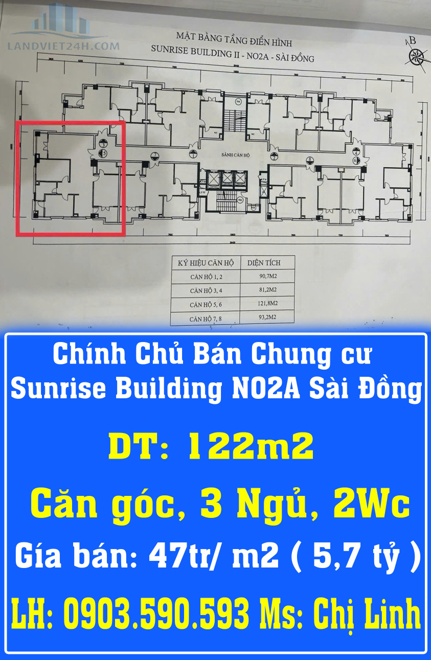 Chính Chủ Bán Chung cư Sunrise Building NO2A Sài Đồng.