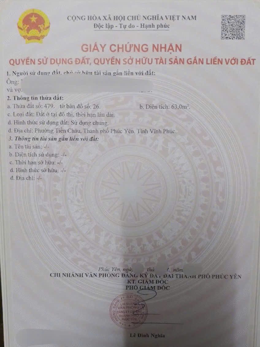 Bán đất 63m² full thổ cư ngang 5.17m giá 1.45 tỷ tại Phường Phúc Yên