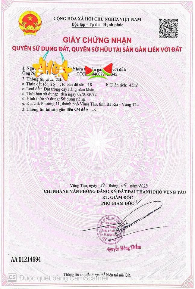 Bán đất 45m² ngang 3m giá 1.8 tỷ Phường Phước Thắng