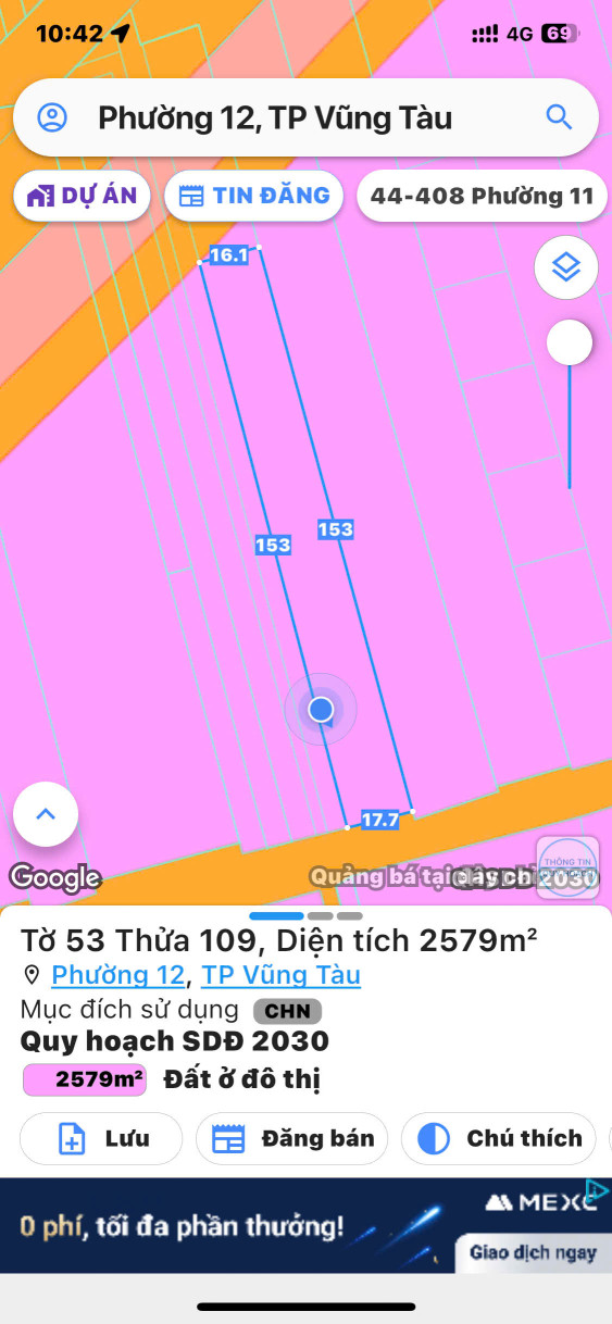 Bán đất 2579.2m² giá 27 tỷ Phường Phước Thắng