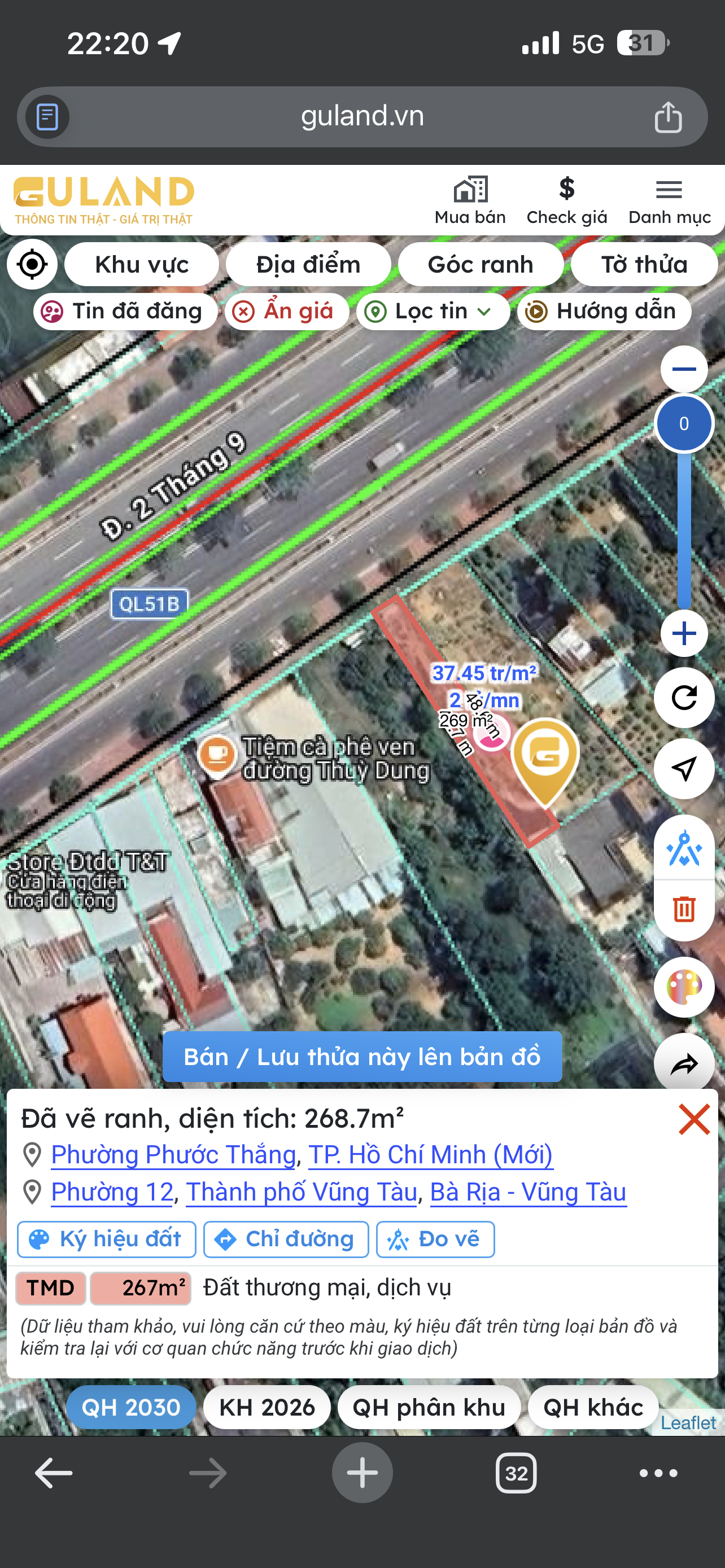 [CHÍNH CHỦ] Bán đất 267m² có sẵn 40m² thổ cư ngang 5m mặt tiền đường 2/9 giá 10 tỷ tại Phường Phước Thắng