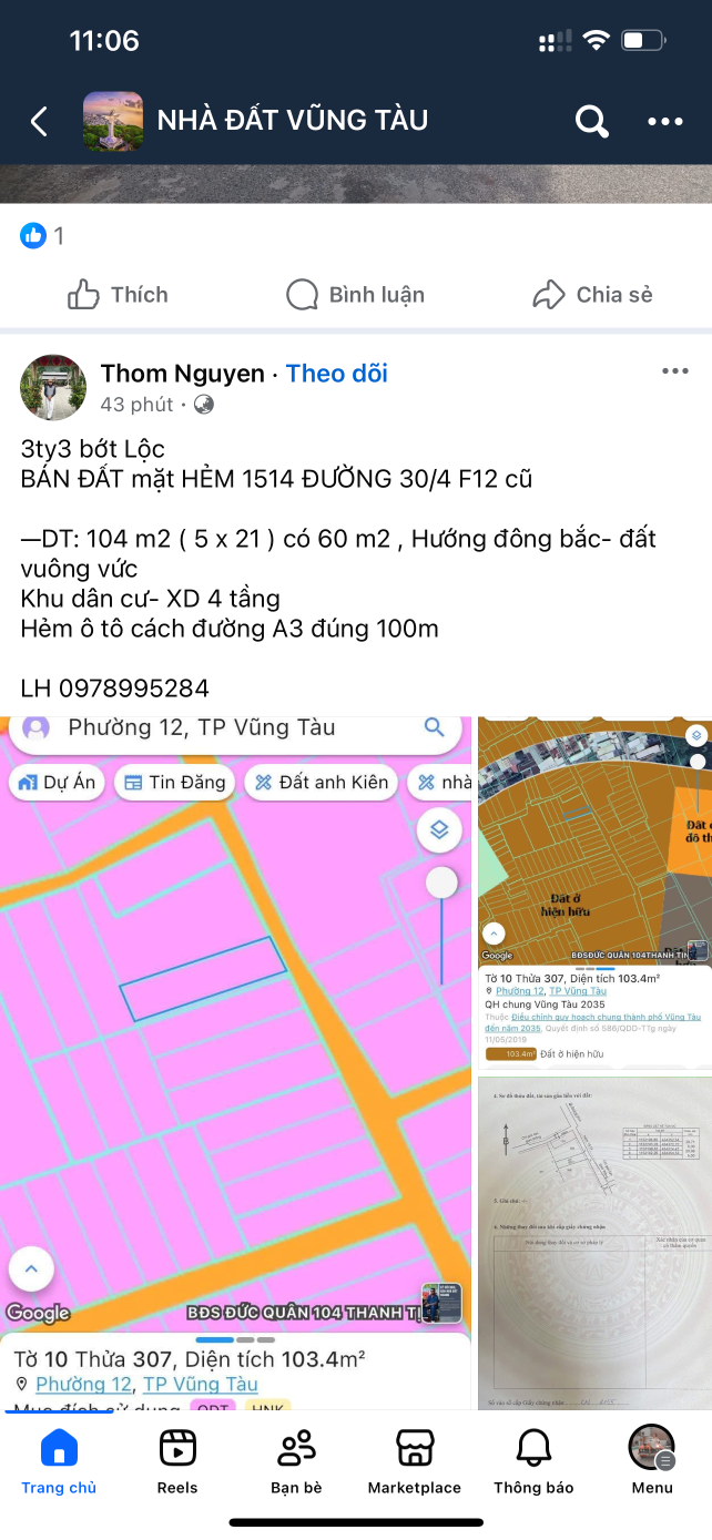 Bán đất 103,4m² ngang 5m giá 3.3 tỷ Phường Phước Thắng