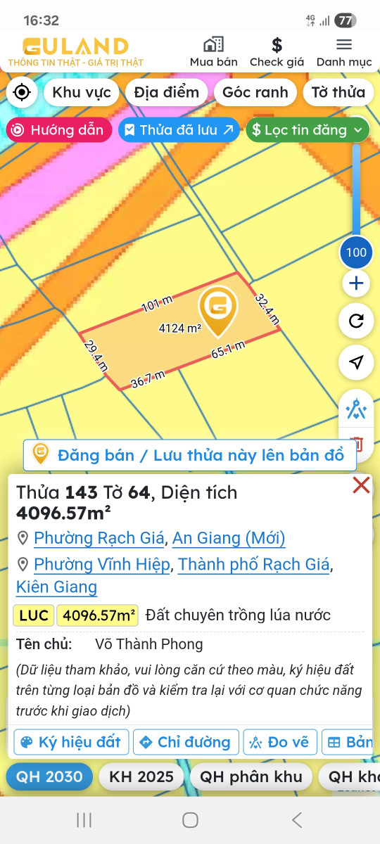 Bán đất 4096.6m² ngang 101m giá 4 tỷ Phường Rạch Giá