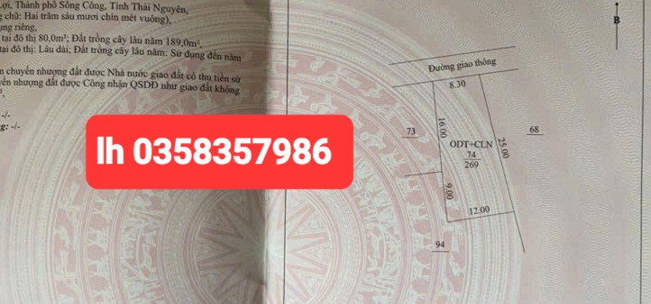 Bán đất 269m² ngang 12m giá 2 tỷ Phường Sông Công