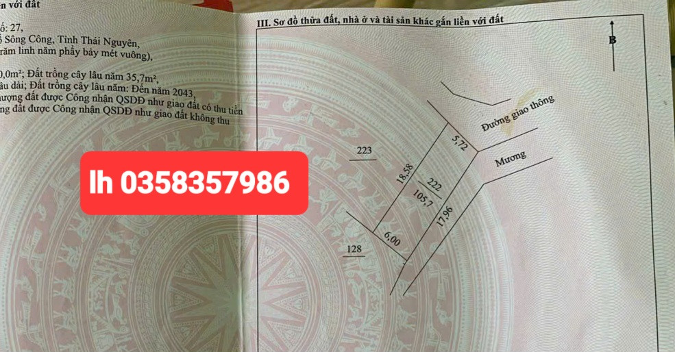Bán đất 105.7m² ngang 6m giá 700 triệu Phường Sông Công