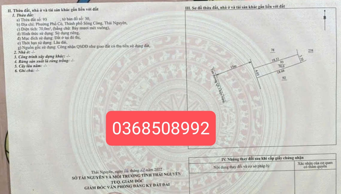 Bán đất 70m² ngang 4m giá 1.57 tỷ Phường Sông Công