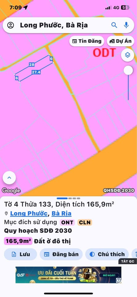 Bán đất 165.9m² ngang 6m giá 1.45 tỷ Phường Tam Long