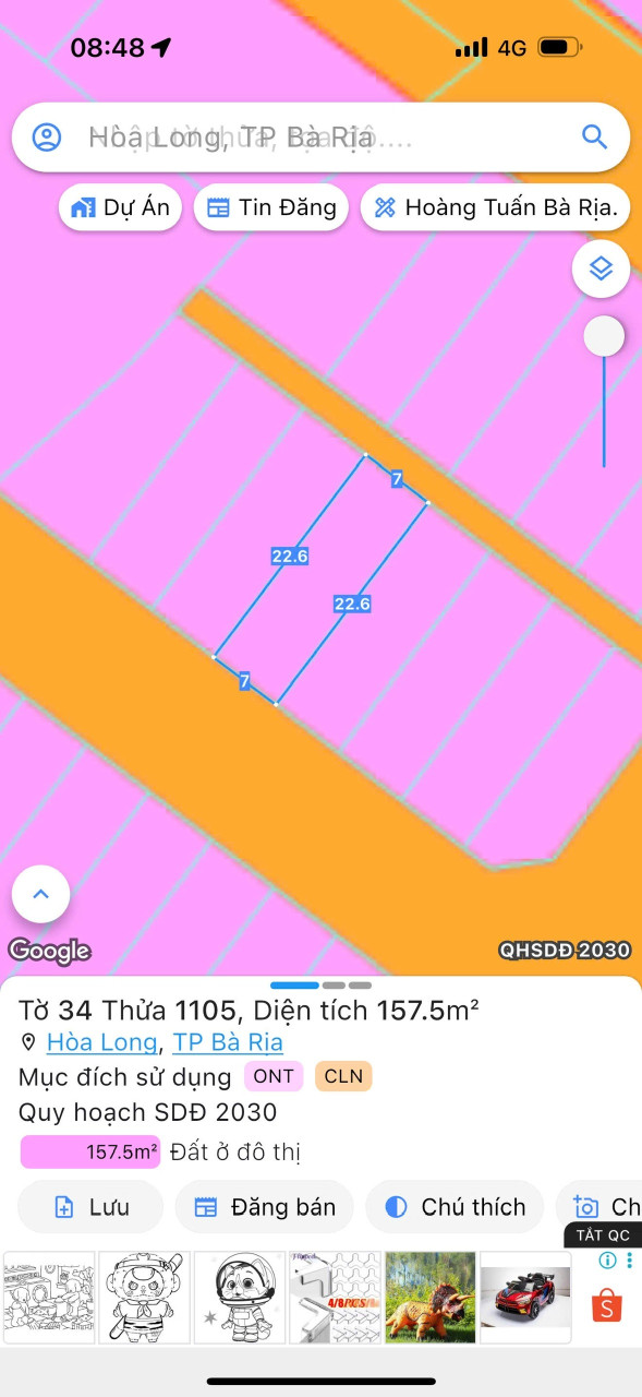 Bán đất 157.5m² giá 1.85 tỷ Phường Tam Long