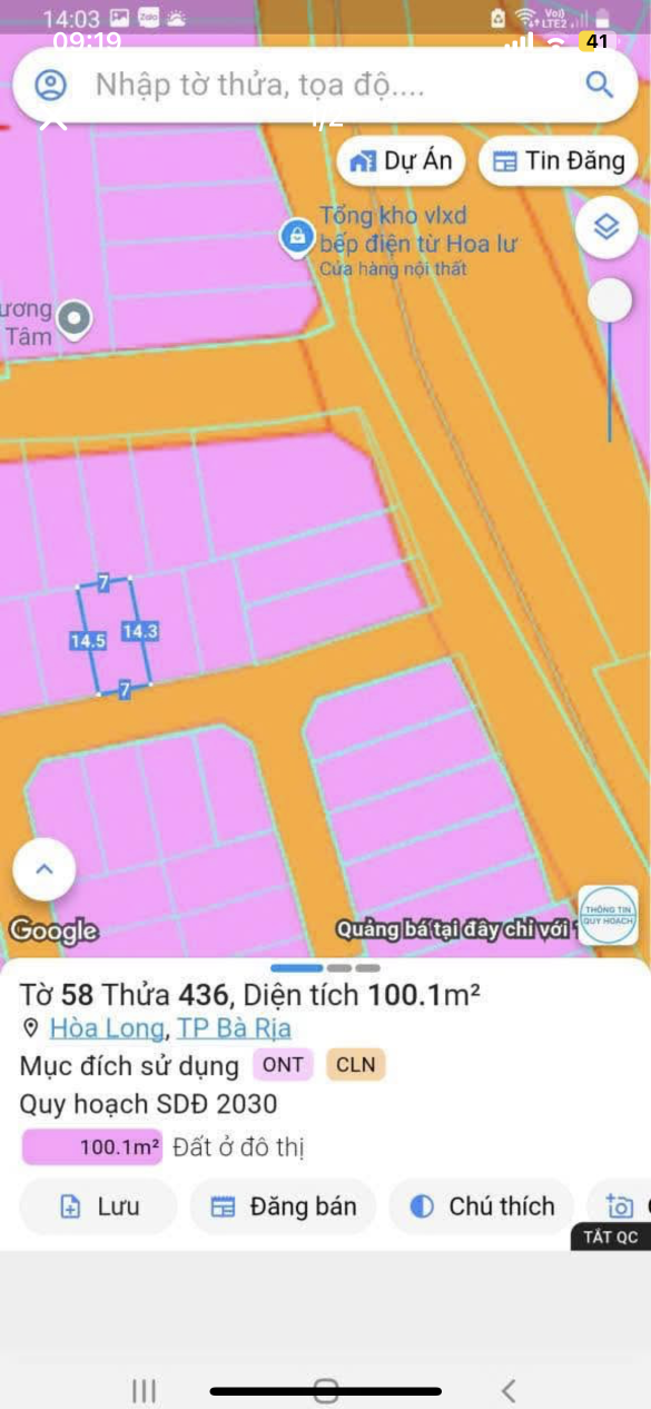 Bán đất 100m² ngang 7m giá 1.85 tỷ Phường Tam Long