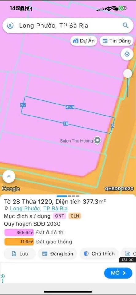 Bán đất 377m² ngang 8m giá 3.5 tỷ Phường Tam Long